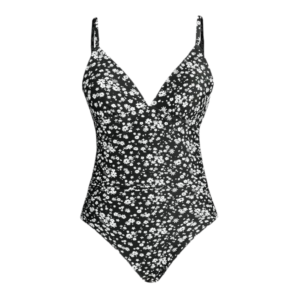 CUPSHE Swimwear Shirring Design V-Neck Low Back One Piece Swimsuit Black US S